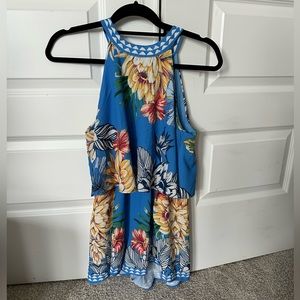 Flying Tomato blue floral flowy romper high neck